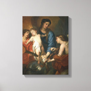 Lienzo Madonna y niño con ángeles