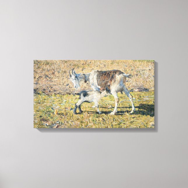 Lienzo Madre cabra con su hijo pequeño (por Segantini) (Anverso)