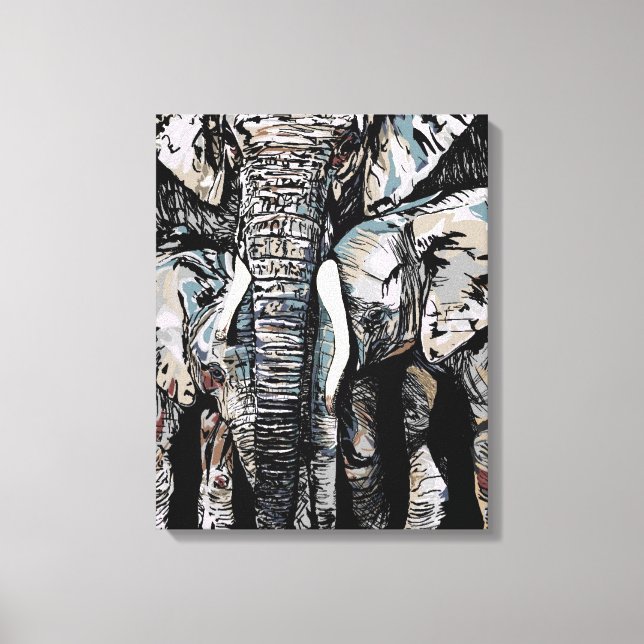 Lienzo Madre elefante y sus hijas (Anverso)