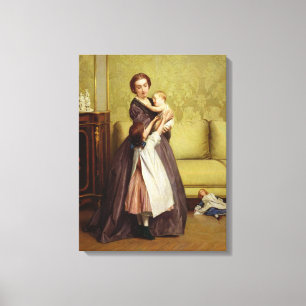 Lienzo Madre joven con sus hijos en un salón