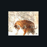 Lienzo Madre madre tigre con bebé en la nieve<br><div class="desc">Bosque de Otoño- Esta serena imagen de paisaje de hojas de otoño te dará una sonrisa en la cara. Otoño,  bosques,  bosques,  bosques,  árboles,  caídas,  fundas,  paisajes,  naturaleza.</div>