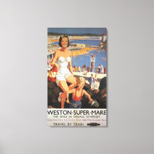 Lienzo Madre y hijo en el poster del ferrocarril de la