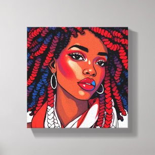 Lienzo Magia de chica negra melanina roja blanca y azul