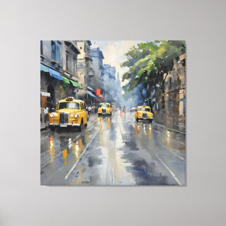 Lienzo Magia del Monzón: Kolkata en la lluvia - pintura a