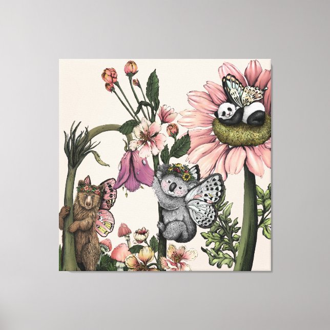Lienzo Magical Bear Fairies Botanical Wall Art Print (Anverso)