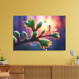 Lienzo Magical fairy with dewdrop lantern on the branch