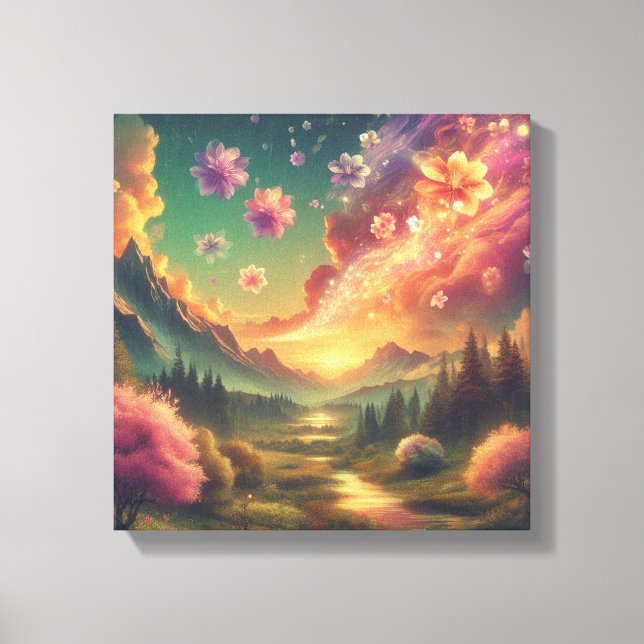 Lienzo Magical Petal Sky Over Sunset Mountains Canvas (Anverso)