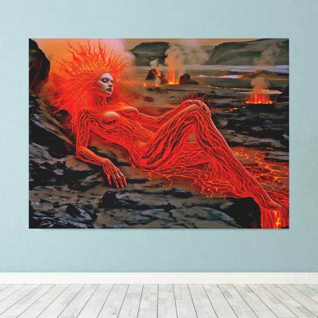 Lienzo "Magma durmiente" - Retrato de mujer volcánica (Insitu (piso de madera))
