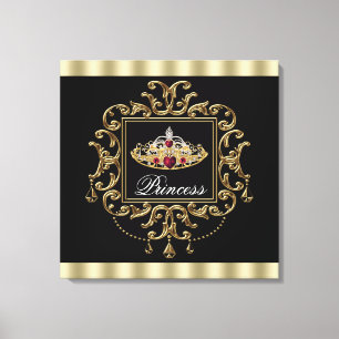 Lienzo Magnífica Princesa Tiara de oro y negro rojo