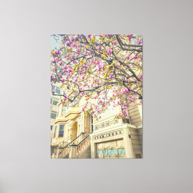 Lienzo Magnolia floreciente y casa victoriana (Anverso)
