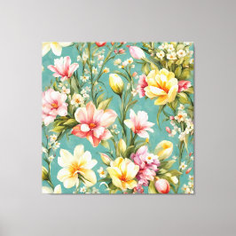 Lienzo Magnolia rosa y amarilla exquisita con flores blan