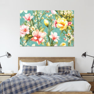 Lienzo Magnolia rosa y amarilla exquisita con flores blan