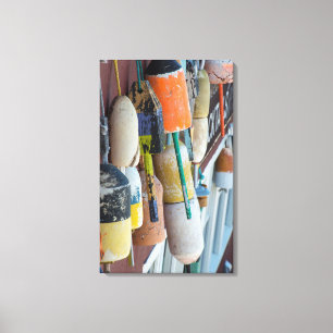 Lienzo Maine, Bar Harbour. Boyas coloridas de la langosta