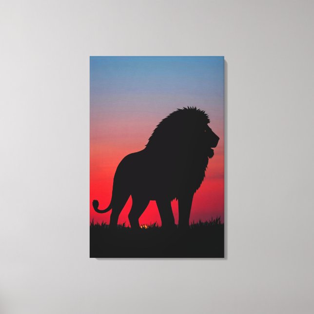 Lienzo Majestätische Löwen Silhouette bei Sonnenaufgang (Anverso)