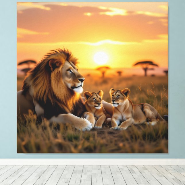 Lienzo Majestätische Löwenfamilie  (Insitu (piso de madera))
