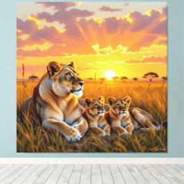 Lienzo Majestätische Löwenfamilie 