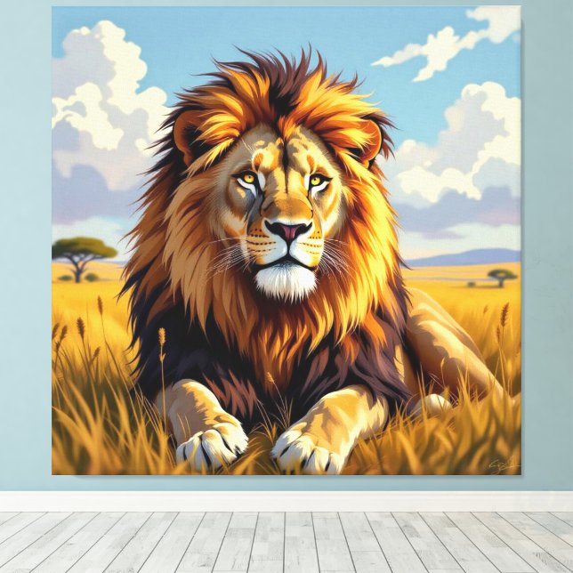Lienzo Majestätische Löwenfamilie  (Insitu (piso de madera))