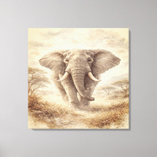 Lienzo Majestic African Elephant Watercolor Illustration