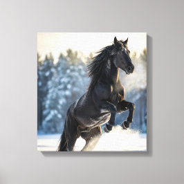 Lienzo Majestic Black Stallion in Winter Snow