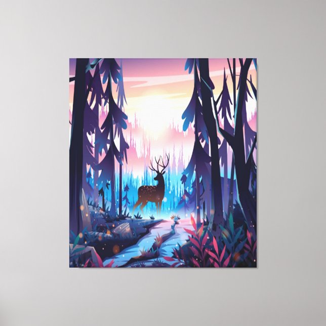 Lienzo Majestic Deer at Sunrise – Enchanted Forest Canvas (Anverso)