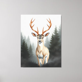 Lienzo Majestic Deer in Misty Forest – Tranquil Wildlife 