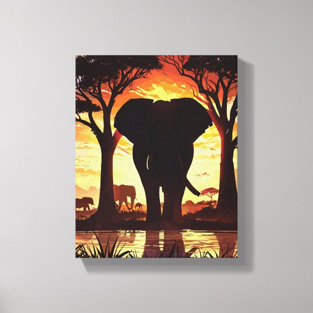 Lienzo Majestic Elephant at Sunset in the African Savanna (Anverso)