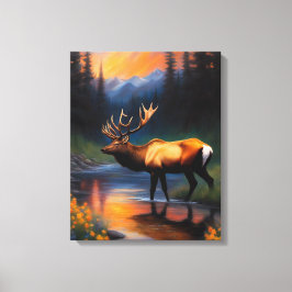 Lienzo Majestic Elk Standing Mountain Steam Painting