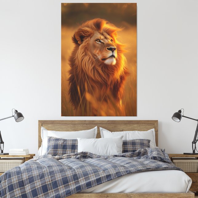 Lienzo Majestic Golden Lion at Sunset – Canvas Wall Art (Insitu(Dormitorio))
