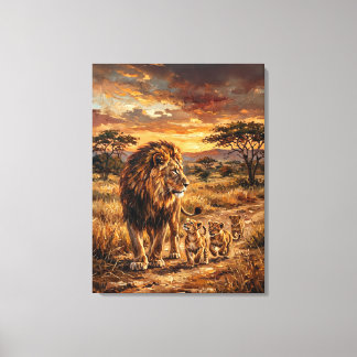 Lienzo Majestic Lion Family – Golden Savannah Art