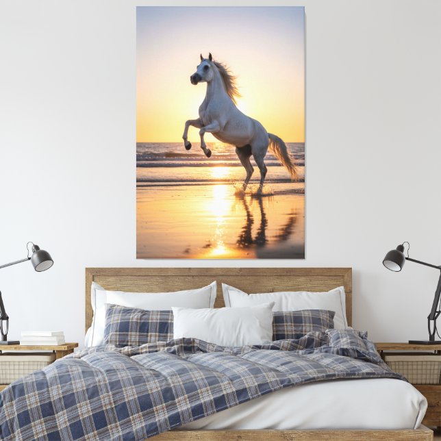 Lienzo Majestic White Arabian Horse Sunset Beach (Insitu(Dormitorio))