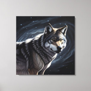 Lienzo Majestic Wolf Under Starry Sky