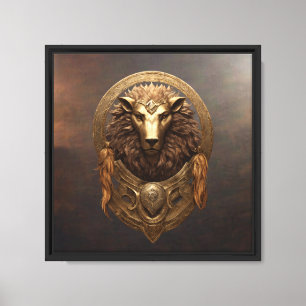 Lienzo Majestuosa Escudo de León Dorado Fantasía Streamin