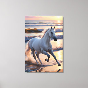 Lienzo Majestuosa Gallopaje de Caballos Blancos junto a l