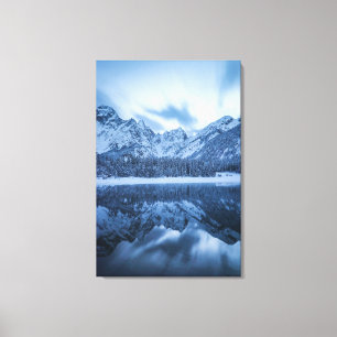 Lienzo Majestuosa montaña Reflexión Mangart Lago Fusina