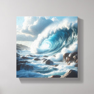 Lienzo Majestuosa ola de océano turquesa chocando contra