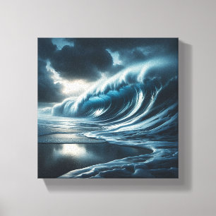 Lienzo Majestuosa Ola Oceánica Teal Oscura - Tormentosa D