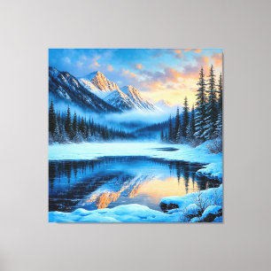 Lienzo Majestuosas montañas cubiertas de nieve reflejándo