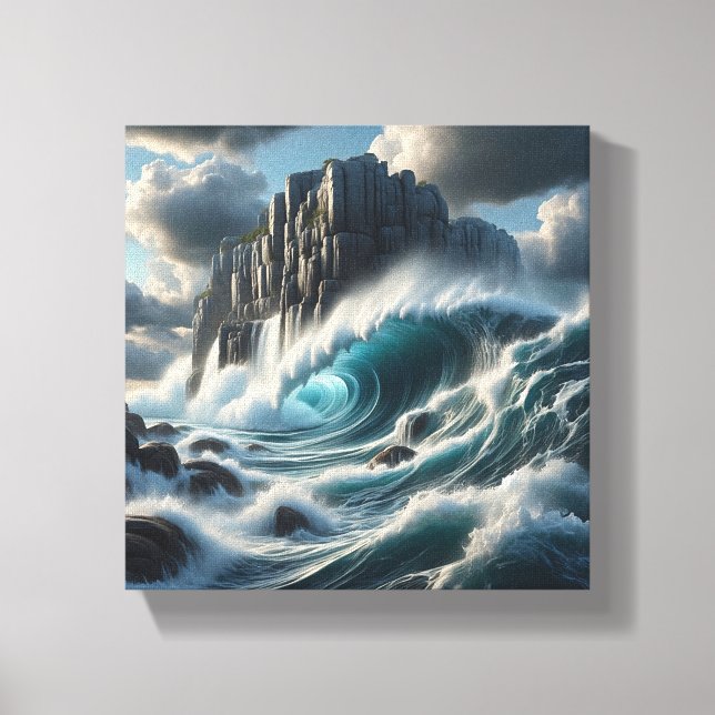 Lienzo Majestuosas olas de océano turquesa que chocan con (Anverso)