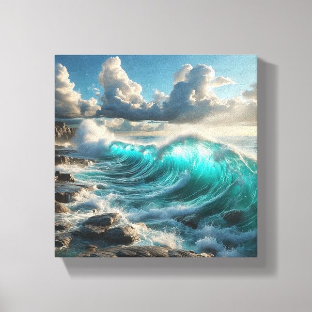 Lienzo Majestuosas olas de océano turquesa que chocan con (Anverso)