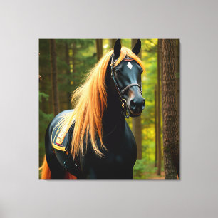 Lienzo Majestuoso caballo negro con crin fluyente