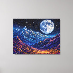 Lienzo Majestuoso cielo nocturno sobre montañas coronadas