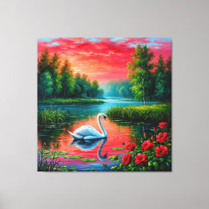 Lienzo Majestuoso cisne deslizándose en un lago sereno