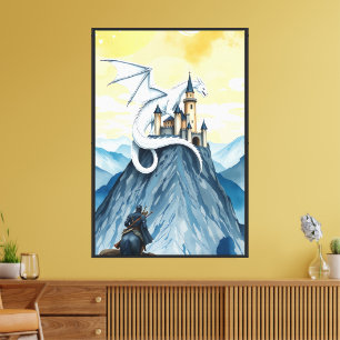 Lienzo Majestuoso Dragón Blanco sobre la Fortaleza