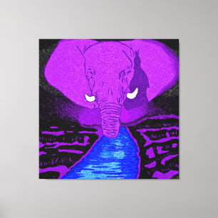 Lienzo Majestuoso elefante púrpura en el río