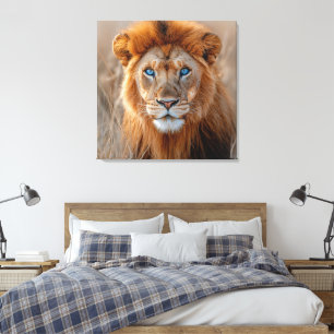 Lienzo Majestuoso León Macho con Ojos Azules Brillantes