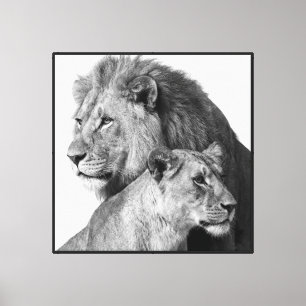 Lienzo Majestuoso León y Leona – Atemporal Blanco y Negro