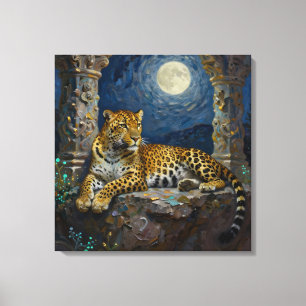 Lienzo Majestuoso leopardo en saliente de acantilado