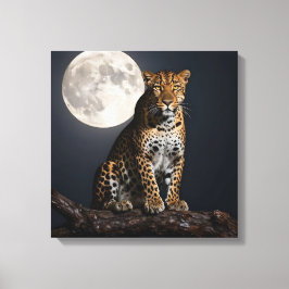 Lienzo Majestuoso Leopardo y Luna Llena