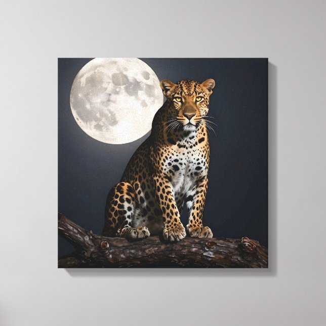 Lienzo Majestuoso Leopardo y Luna Llena   (Anverso)