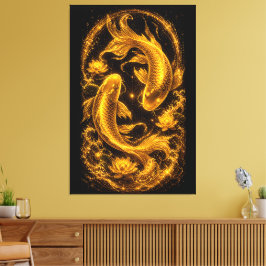 Lienzo Majestuoso par de peces koi dorados de lujo